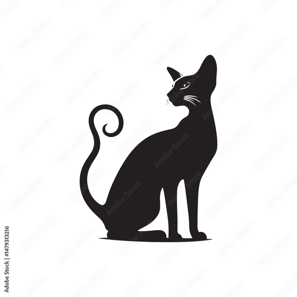 Obraz premium Oriental Shorthair Vector Silhouette: Sleek, Elegant Feline with Graceful Posture and Almond-Shaped Eyes, Captured in a Minimalist Outline for Modern Art, Pet Designs, and Illustrations. 