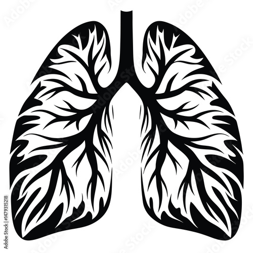 Abstract Black and White Lungs Artwork Showing Intricate Bronchial Tree