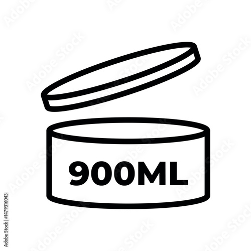 simple black and white open cylindrical container illustration labeled 900ml