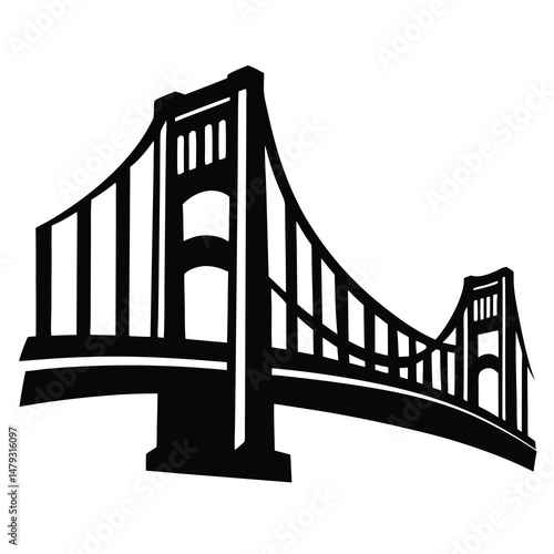 Bold Silhouette of a Suspension Bridge Construction with Simple Design Aesthetic