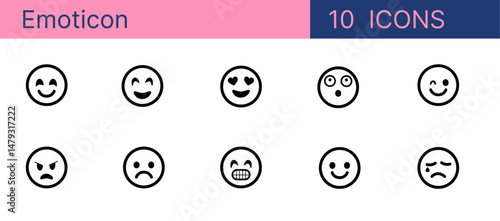 Emoticons set. Emoji faces collection. Emojis flat style. Happy and sad emoji. Line smiley face - stock vector.