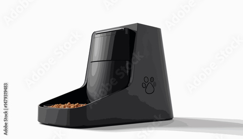 Futuristic automatic pet feeder design on white background, modern convenience