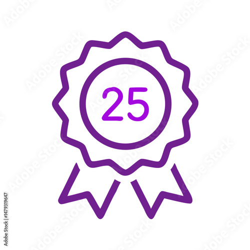  Silver anniversary badge icon with number 25 in two-tone outline style