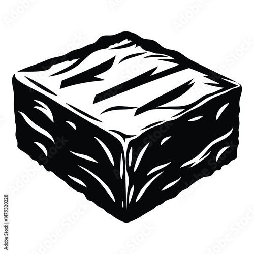 Stylized Black and White Illustration of a Square Piece of Baklava Dessert