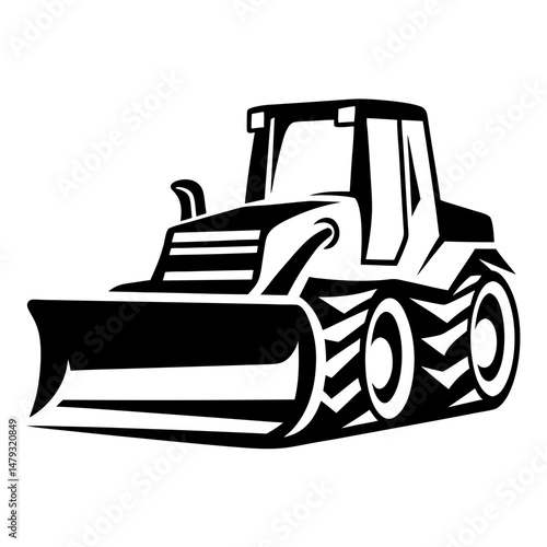 Monochrome Image of a Bulldozer with Large Tires for Construction Tasks
