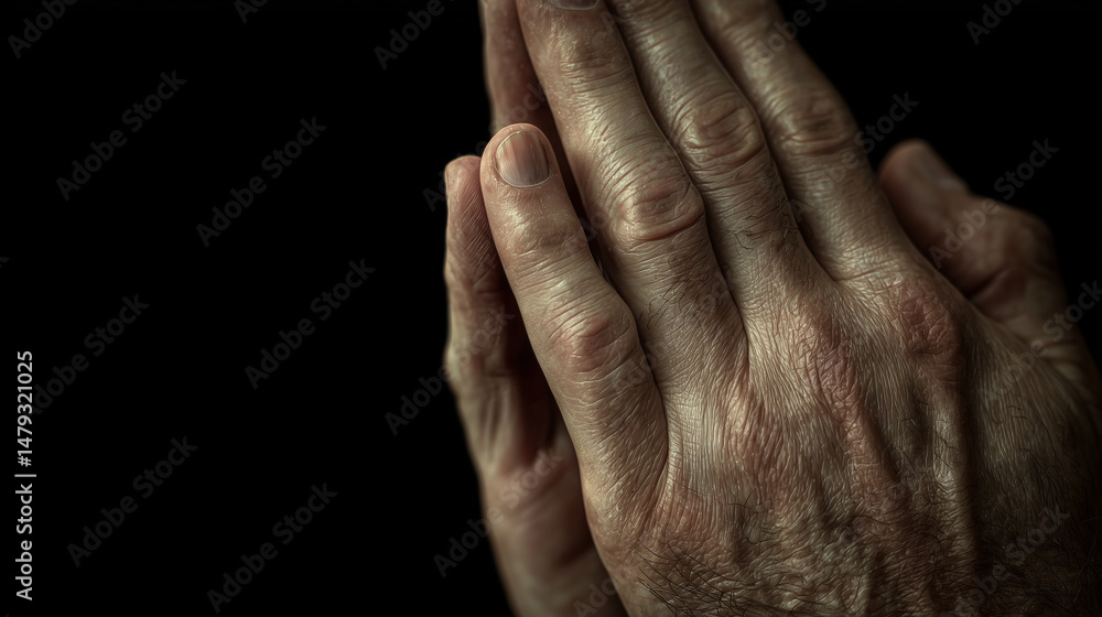 Fototapeta premium The hands of a praying man are seen in detail. ai generated