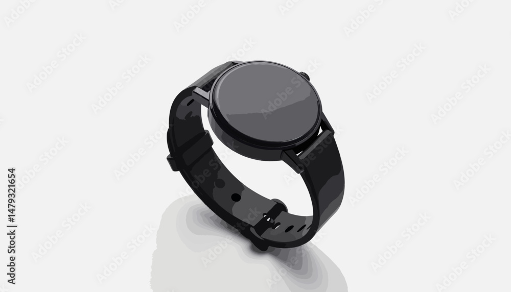Obraz premium Futuristic black sleep tracking watch on white background, minimalist design