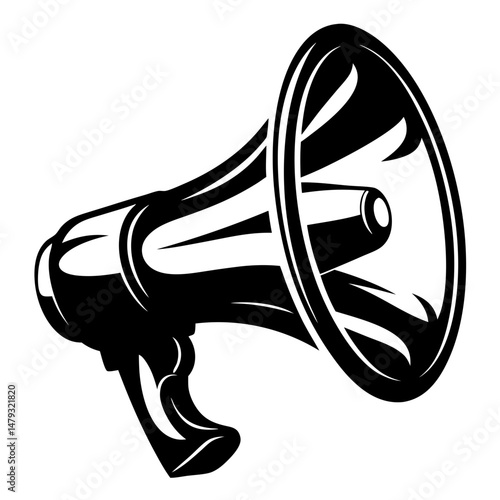 Bold black and white megaphone illustration for announcements and protests.