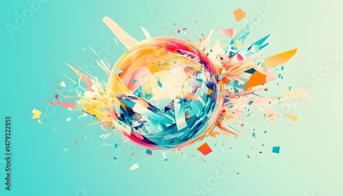 Vibrant abstract sphere explosion design in pastel shades.