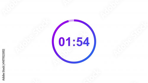 animation of two minutes countdown on transparent background with alpha channel, 2 minutes timer countdown animation, 2 minutes countdown