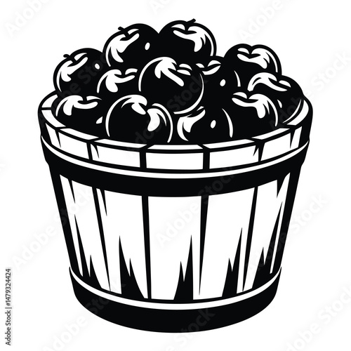 Black and White Bucket Filled to the Brim with a Bounty of Fruit