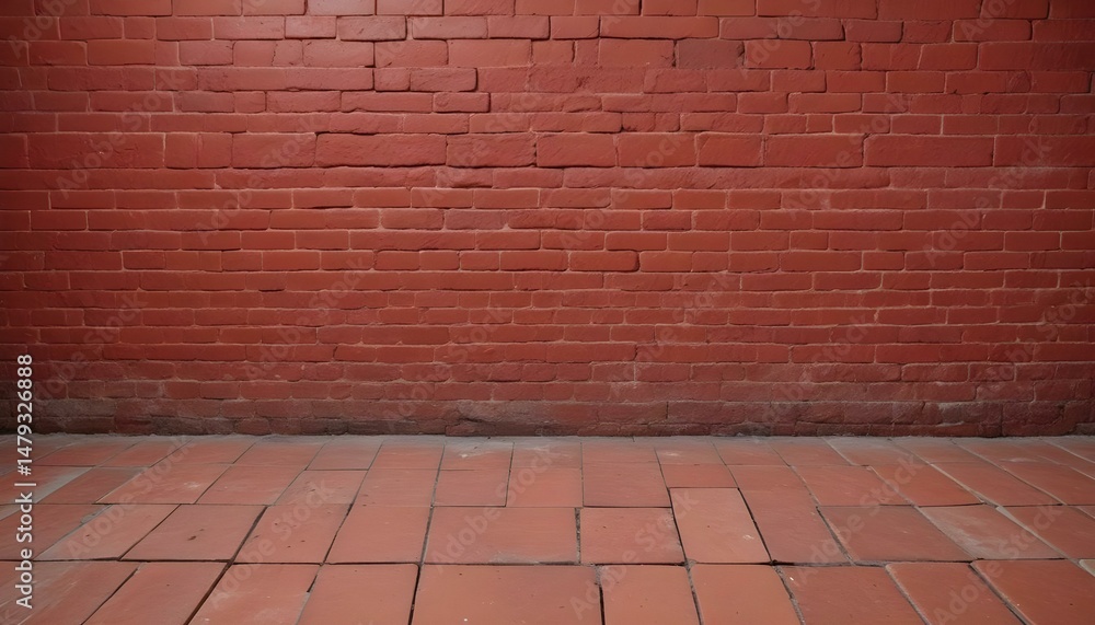 Fototapeta premium A classic red brick wall provides a textured backdrop with a matching tiled floor surface.