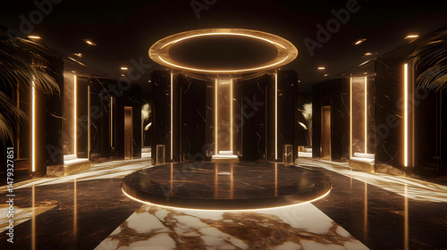 Obraz na płótnie Luxury Lobby: Marble, Gold, & Light w salonie