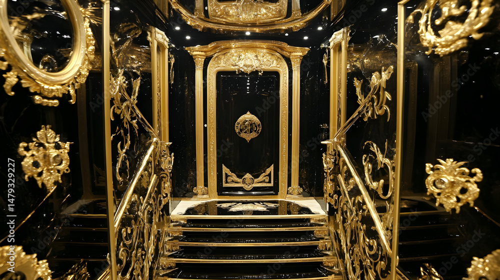 Golden Staircase: Opulent Black & Gold Interior Design