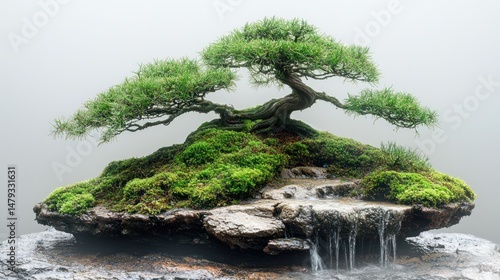 Miniature landscape bonsai with cascading water
