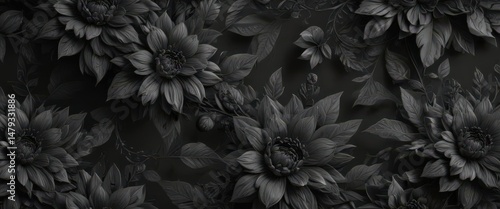 Wallpaper Mural Intricate charcoal floral pattern, abstract botanicals, nature, elegant, wallpaper Torontodigital.ca