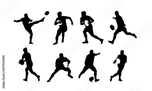 Obraz na płótnie Rugby, group of rugby players, set of isolated vector silhouettes. Team sports athletes w salonie