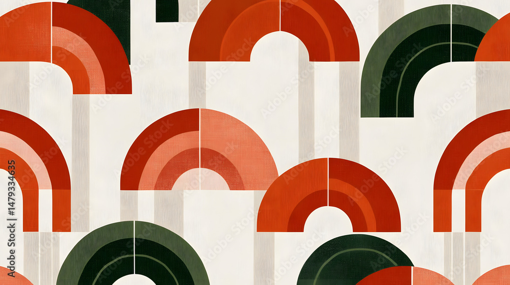 Abstract Arcs: Geometric Design in Red, Orange & Green