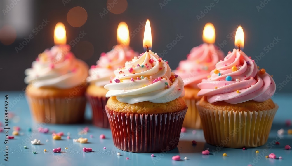 Adorable candle-shaped cupcakes, decorated with frosting and sprinkles, perfect for birthdays or celebrations , deliciousness, birthday party Adorable candle-shaped cupcakes, decorated with frosting and sprinkles, perfect for birthdays or celebrations , deliciousness, birthday party