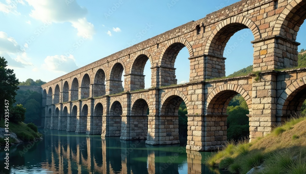 Obraz premium Ancient Roman aqueduct, weathered stone, historical landmark, impressive structure , classic, construction