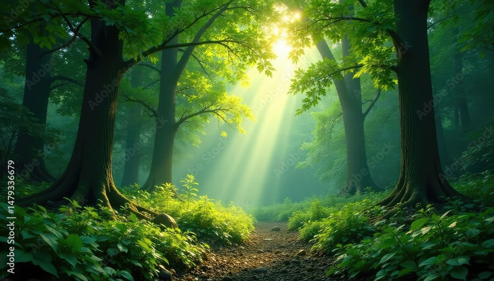 Obraz premium Untamed wilderness, lush green forest canopy, sunlight dappling through leaves , natural, flora