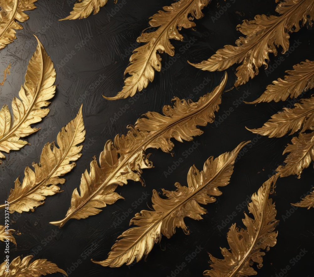 Fototapeta Gold leaf textured background with black accents, swirls,  texture,  royal,  detail