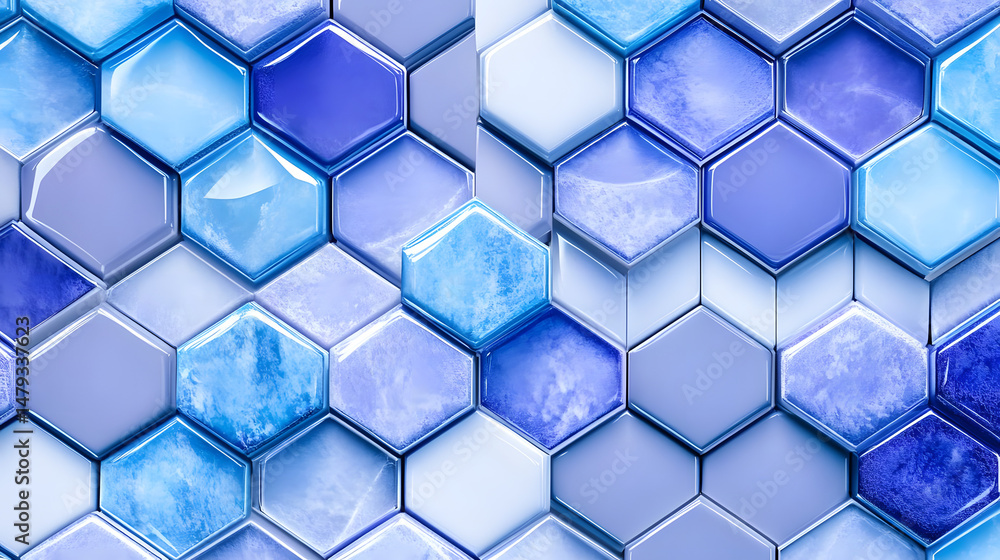 Hexagon Tiles: Blue Hues, Abstract Design
