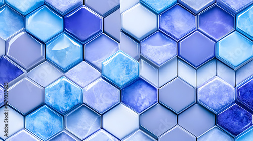 Obraz na płótnie Hexagon Tiles: Blue Hues, Abstract Design w salonie