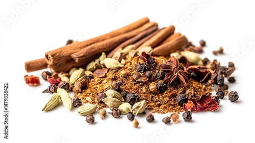 Wallpaper Mural Aromatic spice blend with cinnamon sticks, cardamom pods, star anise, and peppercorns Torontodigital.ca
