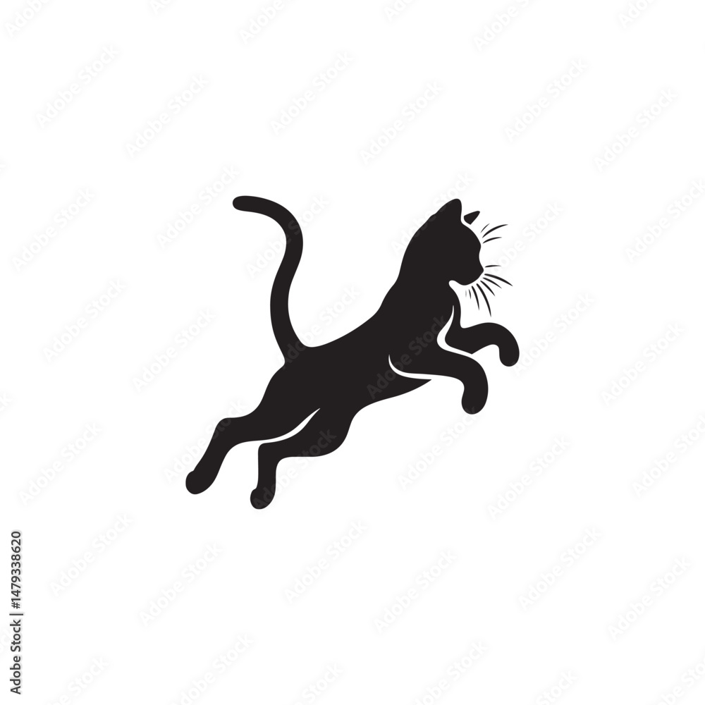 Obraz premium Elegant Savannah Cat Silhouette Vector Design – Exotic Hybrid Feline Outline Illustration Featuring Graceful Posture, Spotted Coat Detail, and Sleek Form for Artistic, Decorative, and Branding Use. 