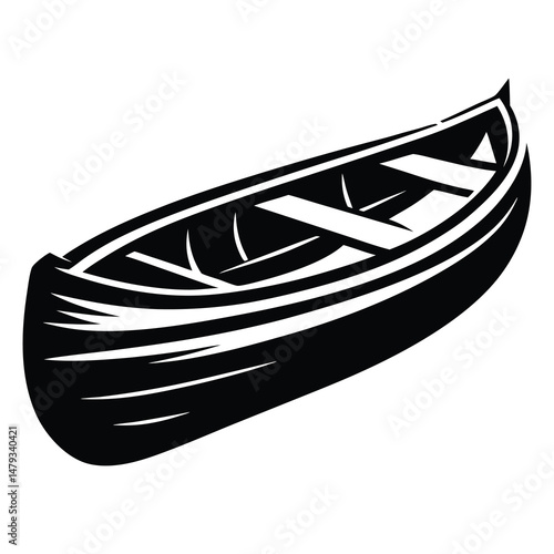 Stylized Black and White Image Depicting a Canoe on a White Background