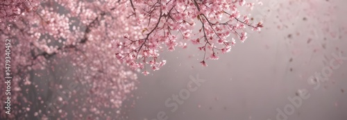 Delicate pink sakura petals drift on a soft-focus spring backdrop ,  flower,  wallpaper