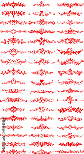 Free Red Floral Swirls & Hearts: Vintage Valentine Wedding Scrapbook PNG SVG Elements - Printable Vector Design
