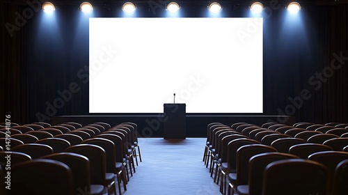 Empty Auditorium with Stage and Screen Ideal for Presentations or Events