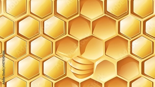 Golden Honeycomb Pattern with Flowing Honey, Abstract Design for Nature's Sweet