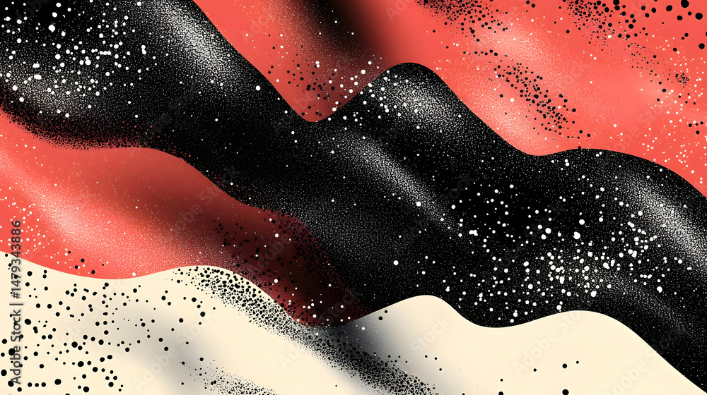 Abstract Waves: Black, Coral, Beige