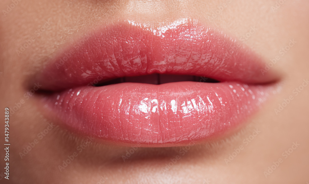 Fototapeta premium Close-up of a woman's lips after lip filler injections