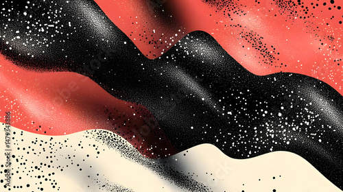 Obraz na płótnie Abstract Waves: Black, Coral, Beige w salonie