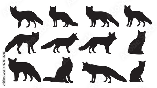 Fox Silhouettes 12 Vector Images