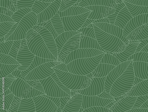 Luxury nature line art leaves seamless pattern