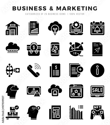 Business & Marketing Glyph icons. Vector Glyph illustration.