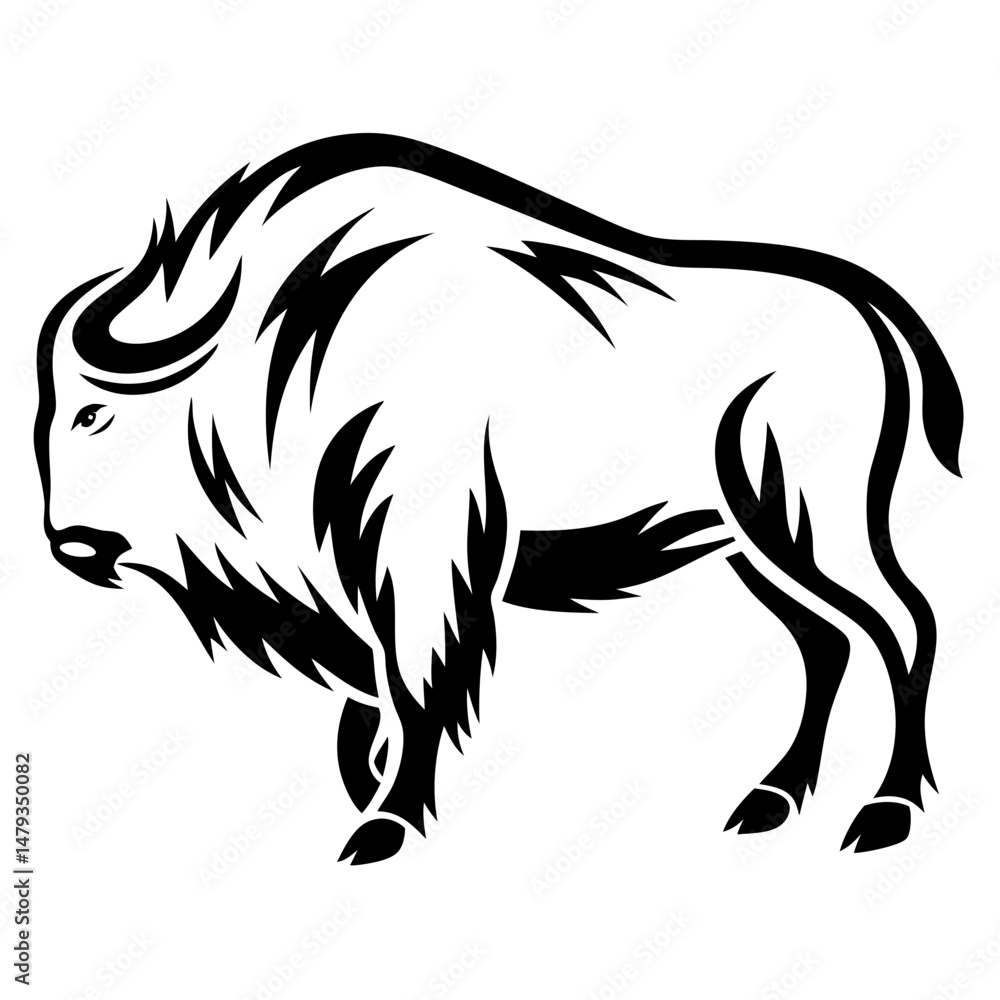Obraz premium Stylized Black and White Bison Illustration Tribal Art Design Graphic