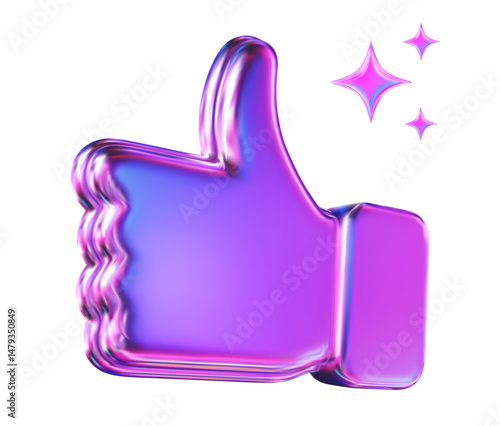 3D neon or holographic like icon thumbs up social sign. Stock vector illustration on isolated background