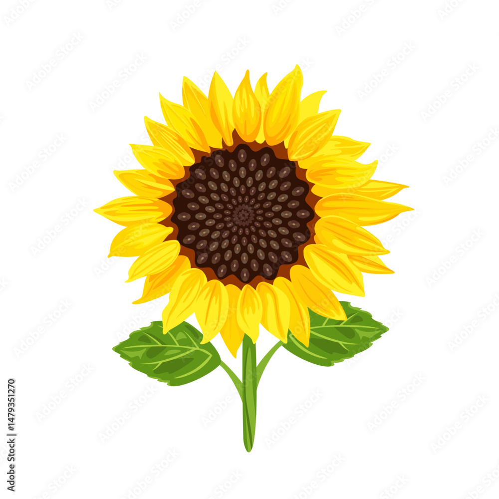 Naklejka premium Sunflower isolated on white background. Vector cartoon flat illustration.