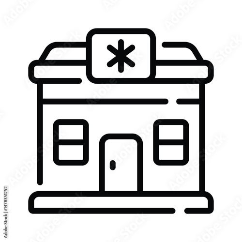 Catch a sight of this line icon showing pharmacy building