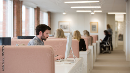 team of young professionals working in bright modern office filled with unique furniture and art objects inspired