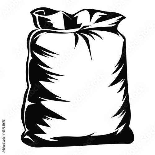 A Black and White Illustration of a Full Sack or Bag