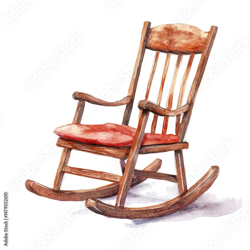 watercolor of Rocking Chair, isolated on a white background.