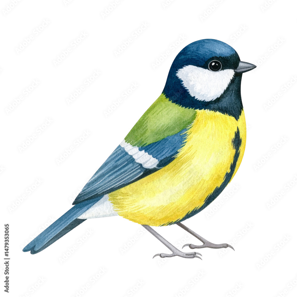 Fototapeta premium Blue tit bird with colorful feathers isolated on white background