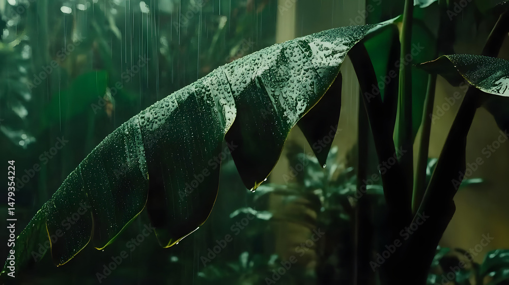 Rain Drops on Leaves in Nature